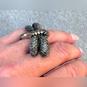 Silver with tiny rhinestone dragonfly oversized ring. Size 5.5